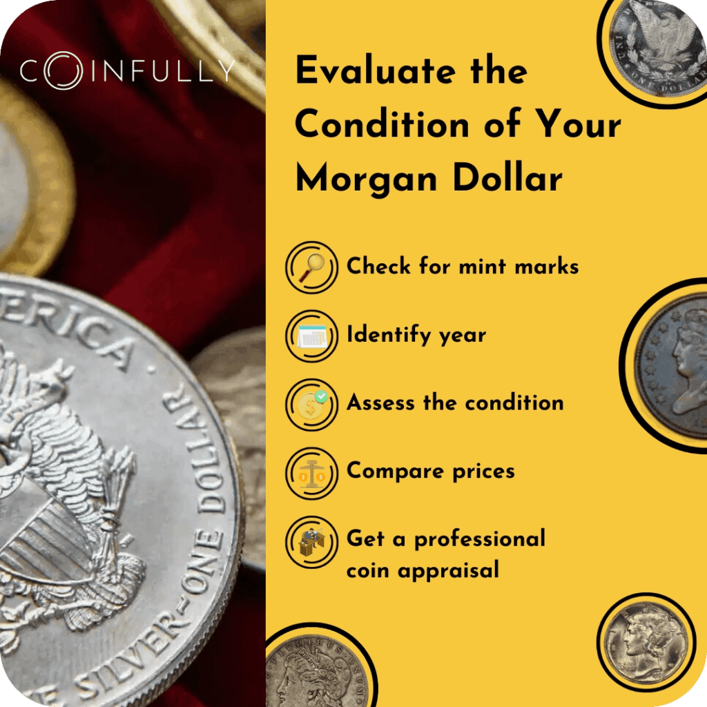 Quick checklist for displaying the steps to evaluate the condition of a valuable Morgan dollar