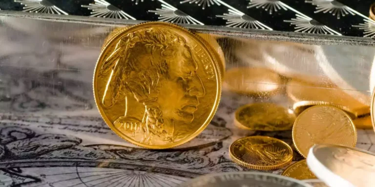 Analyzing a collection of gold coins on a table, focusing on age, condition, and rarity to assess value.