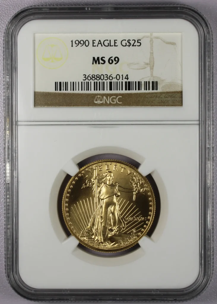 Are Your Gold Coins Worth Selling - 1990 EAGLE G$25 MS gold coin in guaranty package