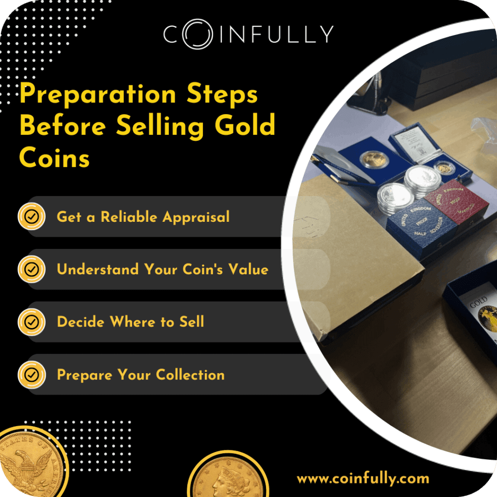 quick checklist showing preparation steps before selling gold coins
