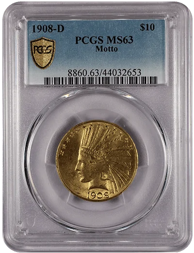 Valuable Gold Coins: Which Gold Coins Are Worth the Most? 2 1908-D-$10-MS63-Indian-Head-Gold-Coin-Coinfully