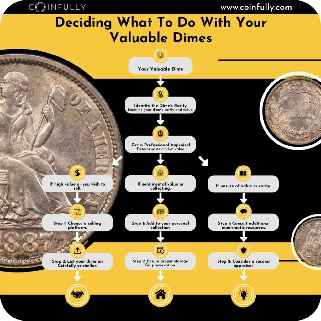 Coinfully Chart displaying flowchart of what to do with valuable dimes - should you sell your valuable dimes?
