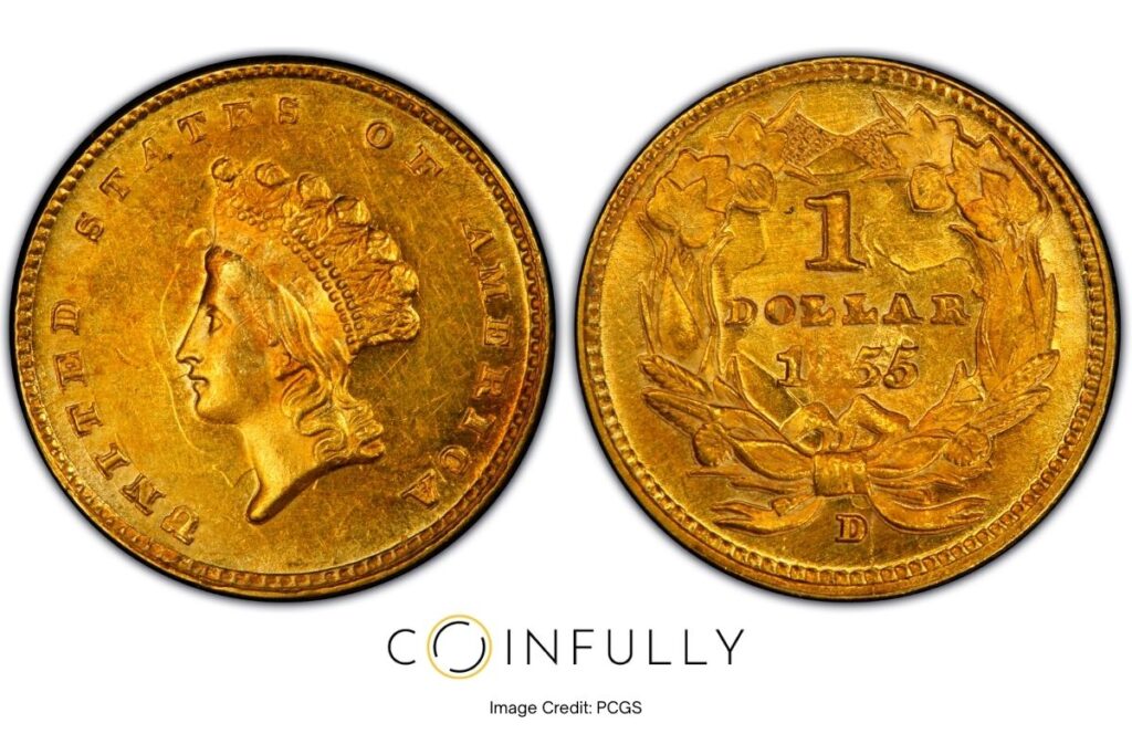 Gold Dollar Coins Worth Money 1 Gold Dollar Coins Worth Money - 1855-D Indian Princess Small Head - Coinfully
