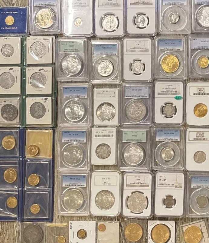 Rare coin collections securely housed in guarantee packages, demonstrating the preservation of their value and condition.