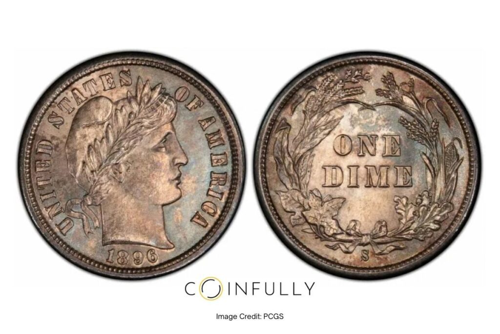 1896-S Barber Dime Obverse and Reverse - Coinfully