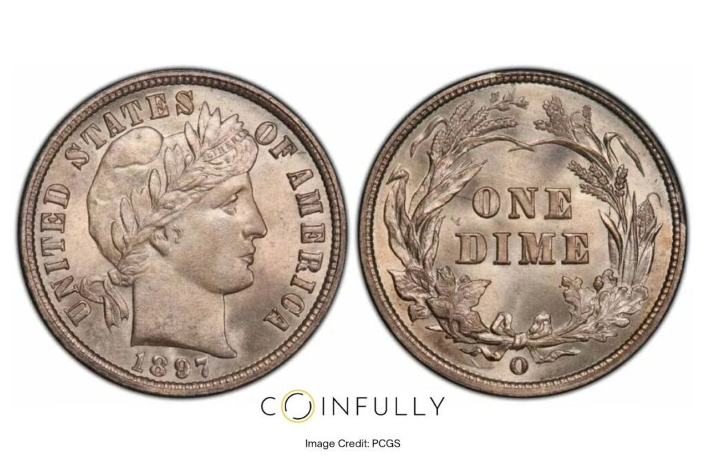 1897-O Barber Dime Obverse and Reverse - Coinfully