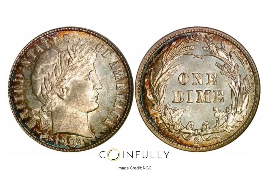 1904-S Barber Dime Obverse and Reverse - Coinfully