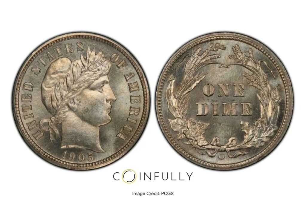 1905-O Barber Dime Obverse and Reverse - Coinfully