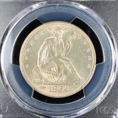 Sell Coins in Irvine With Coinfully - Sell Coin Collections - A silver coin in protective casing ready for appraisal in Irvine.