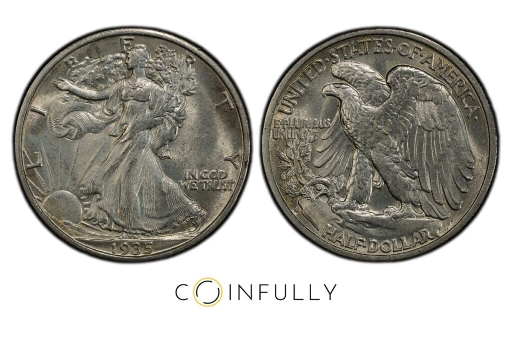 Numismatic Value: Numismatic Coin Value vs. Bullion Coin Value 1 Numismatic Value - 1935-S Walking Liberty Half Dollar - Coinfully