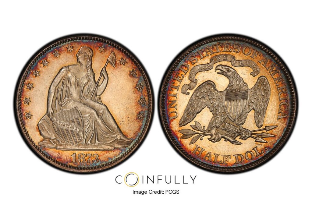 1873 Seated Liberty Half Dollar - Open 3 - No Arrows - Coinfully