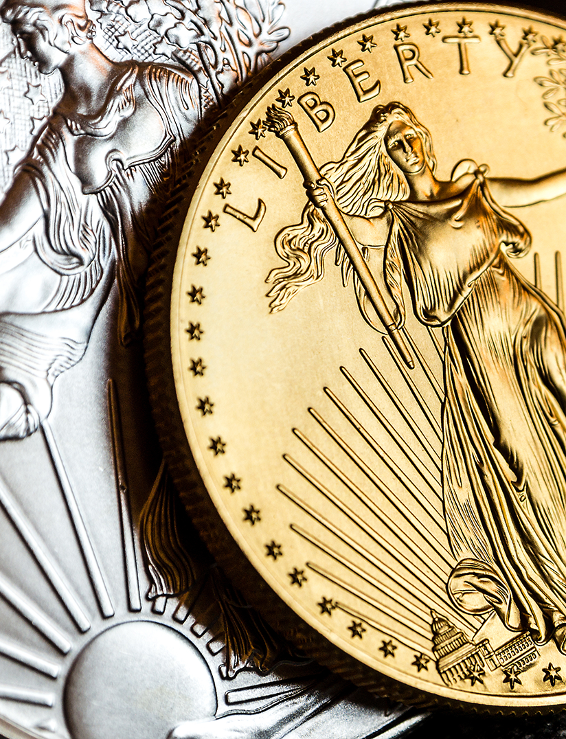 Gold and silver American eagles