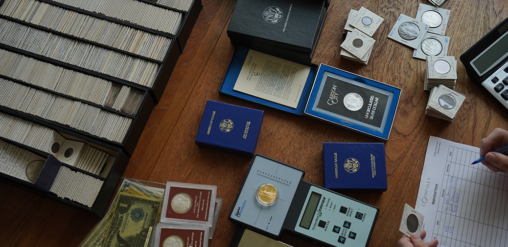 Inherited coin collection on a table