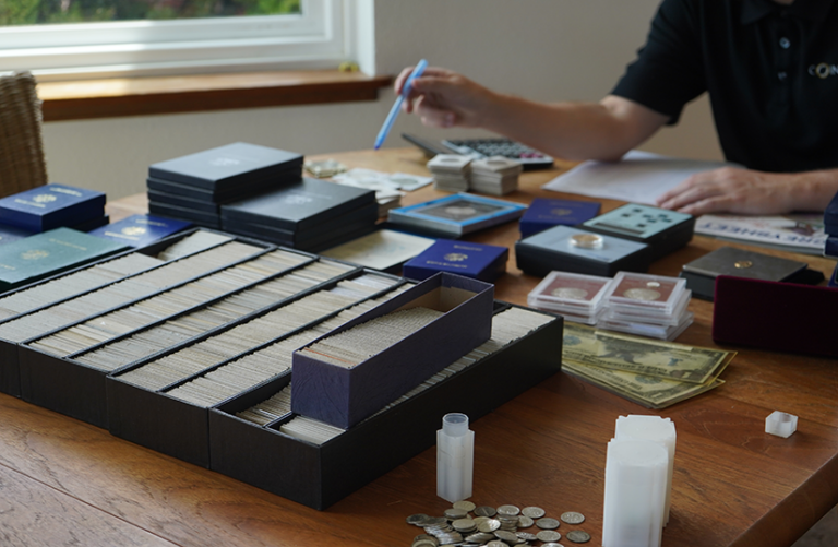 Coin appraisal on a table